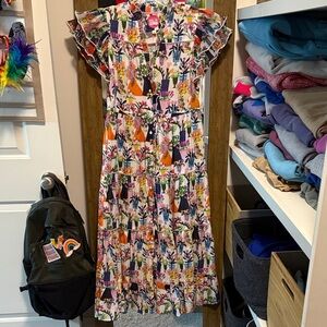 CeliaB Multicolor Floral Dress with Pearl Accents sz L